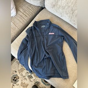 Vineyard Vines Navy Half-Zip Pullover with Pink Logo Patch